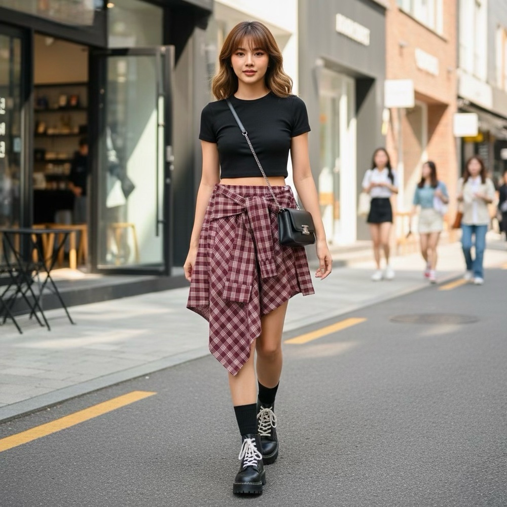 Shirt Tied Around Waist Illusion Skirt Grunge Y2K XS